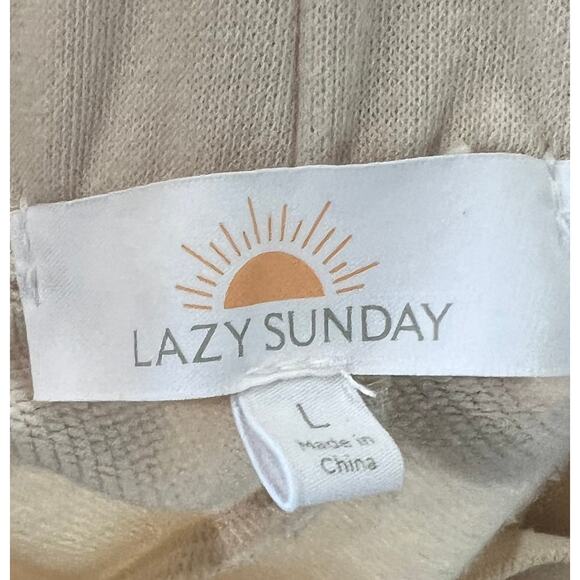 Lazy Sunday Cargo Jogger Sweatpants Women L Ivory Drawstring Waist Comfort - Picture 6 of 7